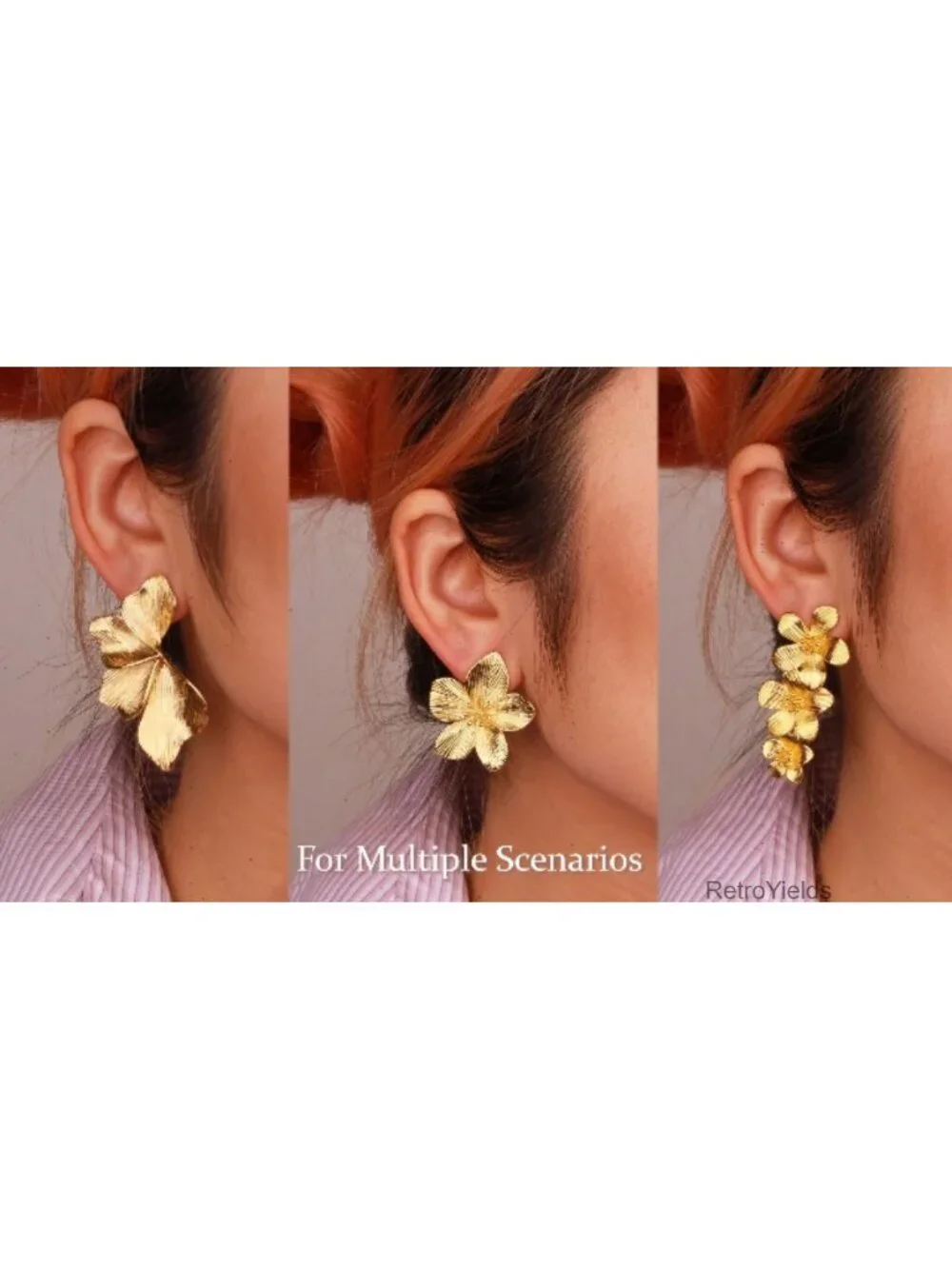 925 Sterling Silver 14K Gold Plated Dangle Flower Earrings Statement